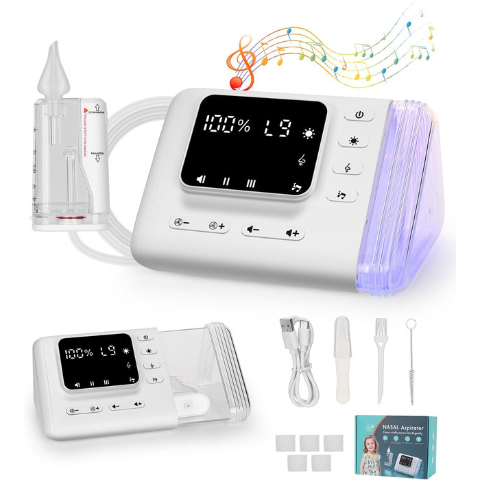 Електричний назальний аспіратор WADEO Baby з дезінфекційною камерою та 9 регульованими рівнями всмоктування, електричний назальний