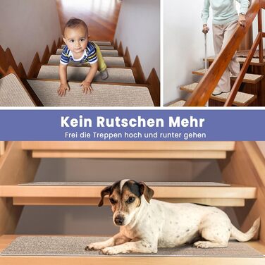 Килимки для сходів, самоклеючі килимки для внутрішніх сходів, 15 шт. , протиковзкі, ріжучі, багаторазові, для захисту домашніх тварин, людей похилого віку та дітей (бежевий, 76 см x 20 см) 76 см x 20 см бежевий