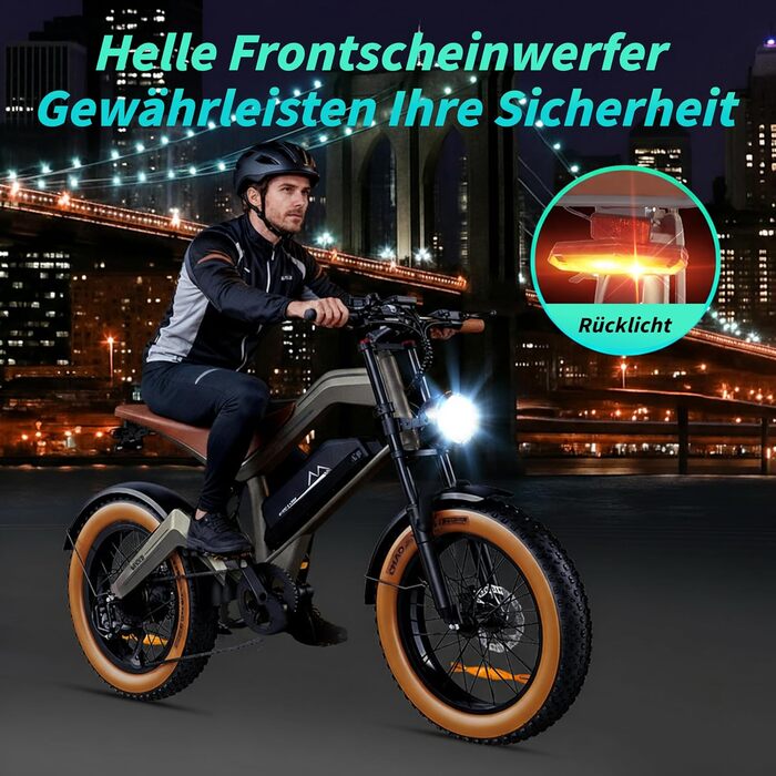 Чоловічий електровелосипед з акумулятором 48V 18.2AH (запас ходу до 161 км), повнопідвісний електровелосипед для дорослих, гідравлічні гальма, РК-дисплей, NFC-карта, шини для фетбайків 20x4.0 дюймів, універсальний.