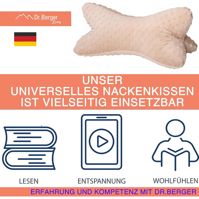 Подушка для шиї Dr. Berger Reading Bone для читання 40x18 см, дизайн Minky - 380 г бавовна, надзвичайно пухнаста - Ергономічна подушка для шиї для релаксації, комфортного читання, перегляду телевізора, подорожей, природи 40 x 18 см натуральний колір