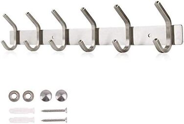 Гачок-рейка з нержавіючої сталі гачки для одягу матовий вигляд подвійні гачки до 30 кг вантажопідйомність гачки (срібло, 6 гачків)