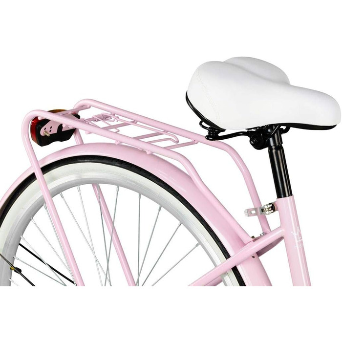 Дюймовий рожевий комфортний велосипед з однією швидкістю, кошиком та заднім багажником, голландський велосипед, жіночий велосипед, міський велосипед, ретро, вінтаж, 28-