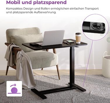 Бічний столик Spacetronik з регульованою висотою, мобільний журнальний столик з прихованими колесами, столик для ноутбука з ручним регулюванням висоти 66106 см, тумбочка для дивана, ліжко (білий/дерево, 80x45 см) білий/дерево 80x45 см