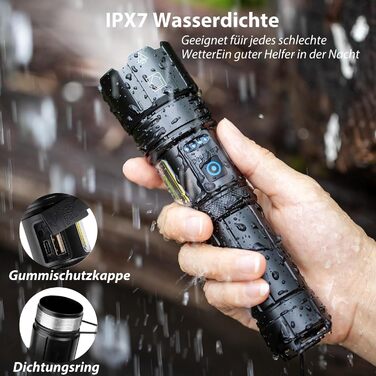 Акумуляторний світлодіодний ліхтарик, 1000000 люмен, надзвичайно яскравий світлодіодний ліхтарик з USB-акумулятором, 7 режимів світла, тактичний ліхтарик, водонепроникний ліхтарик IPX7 для кемпінгу та походів