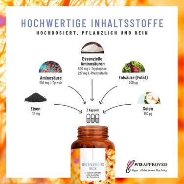 Капсули L-триптофану NATURTREU, L-тирозин, L-фенілаланін