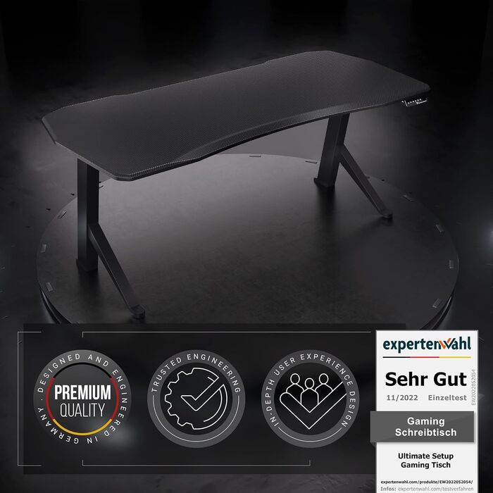 Ігровий стіл Ultimate Setup, регульована висота, електричний, чорний, ігровий стіл, ігровий стіл, ігровий стіл 180x80 см, карбонове покриття для ігрової кімнати, чорна рама 180x80x2,5 см