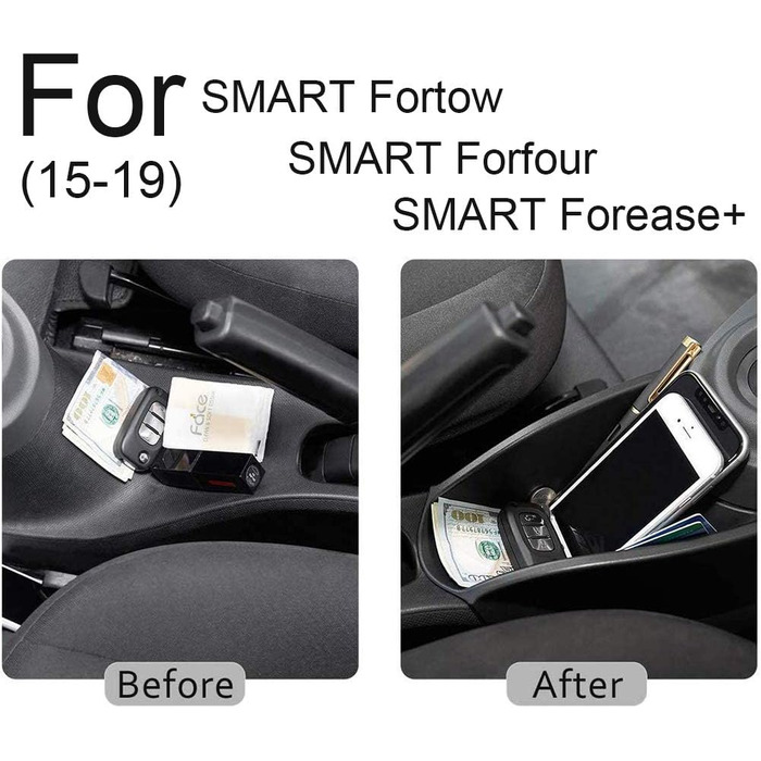 Коробка для зберігання на центральній консолі FIEMACH для Smart 453 Fortwo/Forfour 2015-2019, Карти-ключі для зберігання мобільних телефонів Монети (B)