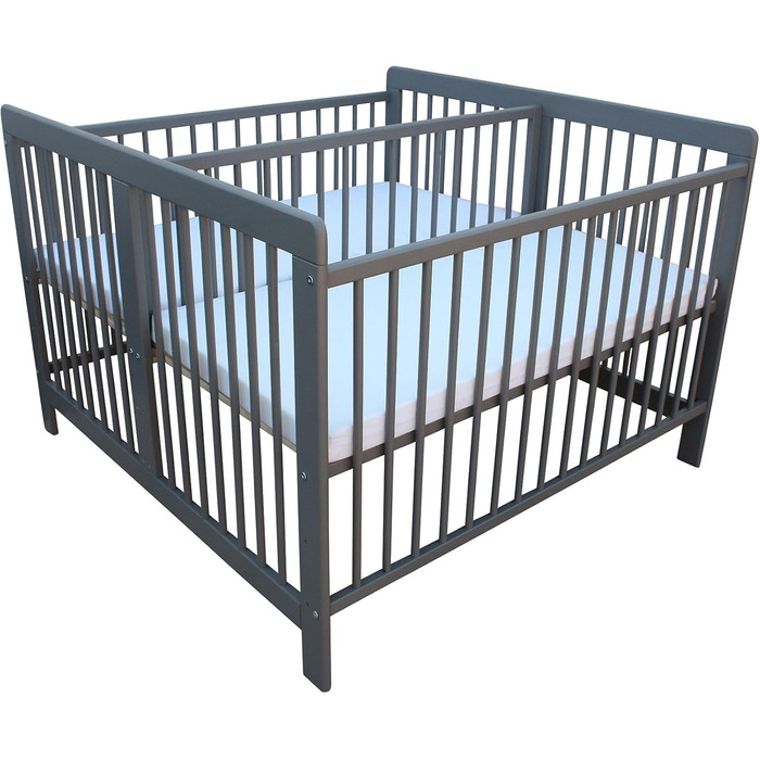 Дитяче ліжко для близнюків, односпальне ліжко, двоспальне ліжко 2-в-1, суцільний сірий колір з 2 матрацами 120x120 см та перегородкою 3026