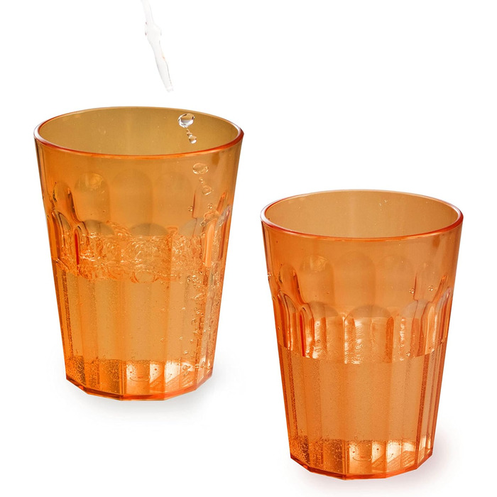 Набір посуду для кемпінгу з меламіну та скла для 4 осіб - 16 предметів - кемпінговий посуд - жовтий та білий - зі склянками об&39ємом 450 мл - склянки - набір посуду з 16 предметів - тарілки склянки, помаранчевий, 450 мл