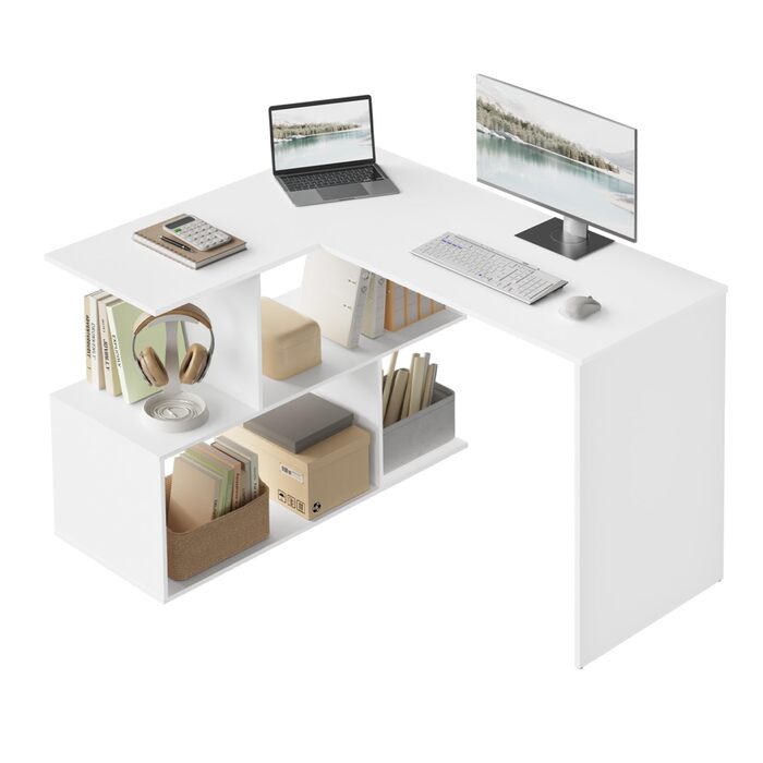 Подібний письмовий стіл, кутовий стіл з відділенням для зберігання, 120x100 см, офісний стіл, комп&39ютерний стіл з відділеннями для зберігання, ПК-стіл, L-подібний стіл, робочий стіл для офісу/кабінету, білий