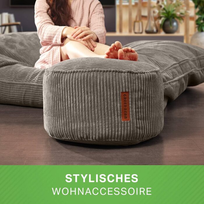 Пуф-подушка Зелена квасоля 45x25 см з наповнювачем з EPS-бісеру та вельветовою тканиною, подушка для підлоги, шезлонг, сидіння, пуф, крісло, дитячий, дорослий, тканина, табурет, місце для зберігання, антрацитовий вельветовий пуф - 45 x 25 см - антрацитови