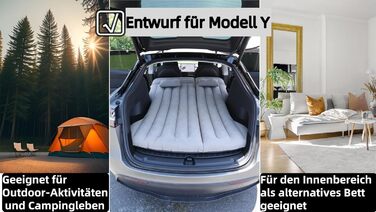 Автомобільний матрац, надувний матрац, підходить для Tesla Model Y, позашляховик, багажник, заднє сидіння, надувний матрац, кемпінговий автомобільний надувний матрац з насосом, складний автомобільний матрац для поїздок на природу (сірий)