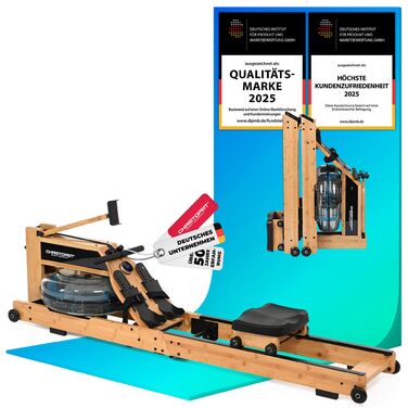 Складаний водний гребний тренажер Christopeit для домашнього використання WP5000 або Colorado - дерев&39яний гребний тренажер, гібридна система водно-магнітних систем, Kinomap, Bluetooth Colorado - бамбук