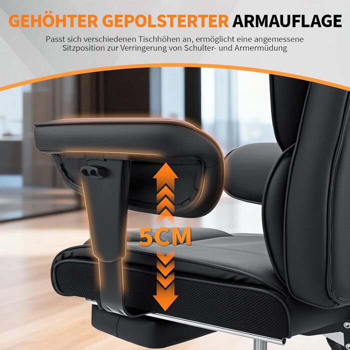 Ергономічне офісне крісло HOFFREE, до 200 кг, штучна шкіра, чорний