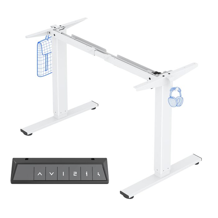 Каркас столу FlexiSpot з регулюванням висоти з 2 гачками, функцією пам&39яті висоти та світлодіодним індикатором висоти, ніжки столу з електричним регулюванням висоти (білий) EN1 білий