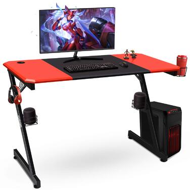 Ігровий стіл GIANTEX Z-подібної форми, ігровий стіл, комп&39ютерний стіл, стіл для ПК з підставкою для чашок/гачком для навушників/підставками для динаміків, ігровий стіл для дому або офісу, 120x60x76 см