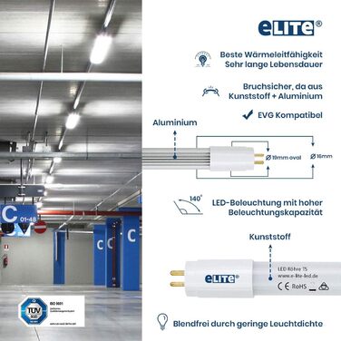 Світлодіодна трубка eLITe T5, 51,7 см, 7 Вт, дуже яскрава, 720 лм, 840, 4000 кельвінів, універсальний білий, ТІЛЬКИ ДЛЯ EVG, 140 градусів, однорідне світло, довговічність 50 000 год, гарантія 3 роки