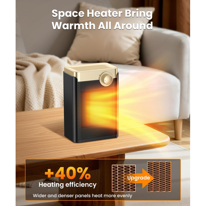 Енергозберігаючий електричний вентилятор-обігрівач, електричний обігрівач потужністю 1500 Вт з керамічним нагрівальним елементом PTC, 3 режими, портативний обігрівач із захистом від перегріву та перекидання, для ванних кімнат, спалень, кемпінгу в приміщен