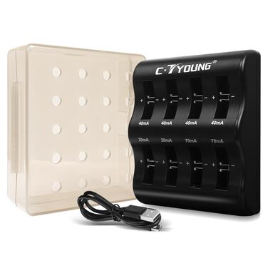 Акумуляторний зарядний пристрій для батарейок-ґудзиків з 8 слотами для зарядки 3,6 В LIR2032/2032H/2450/2440/2430/2025/2016/1632 (батарейки не входять до комплекту)