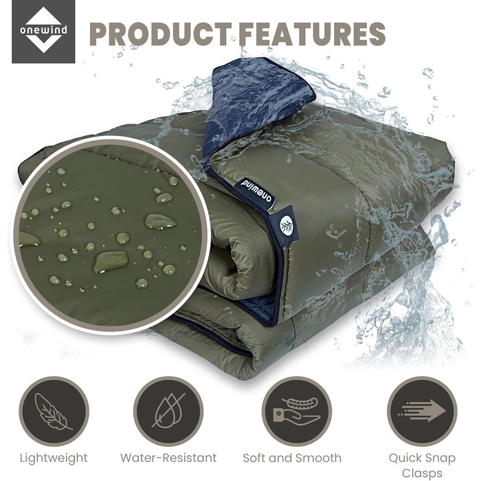 Підстібка для гамака Onewind, повна довжина під стелю з утепленням для кемпінгу в гамаку, 4 сезони, піших прогулянок, походів з рюкзаком та подорожей. Легка та портативна. Зелений комбо від -7 до 5, 210 см x 130 см