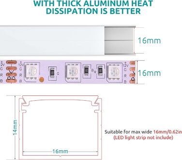 Світлодіодного алюмінієвого профілю для світлодіодної стрічки Philips Hue, 1 м U-подібного світлодіодного алюмінієвого каналу, світлодіодного розсіювача з молочно-білою кришкою, торцевими кришками та металевими кріпильними затискачами (6 м), 12 шт.