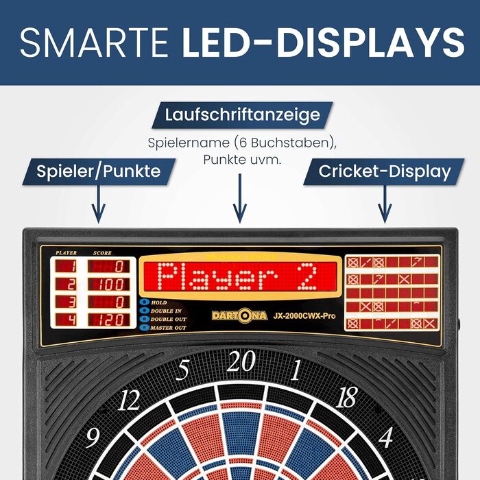 Електронна мішень для дартсу Dartona JX2000 Tournament Pro - Електронна мішень для дартсу Турнірна дошка з 41 грою та понад 200 варіаціями Дуже хороший рейтинг на Vergleich.org