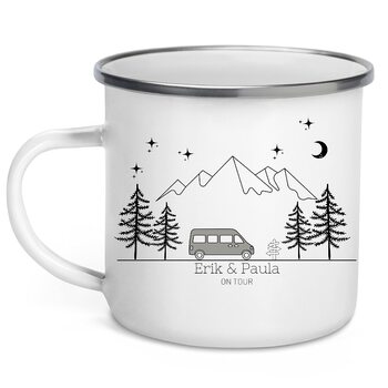 Емальована кружка Маленька Матильда, барвиста персоналізована кемпінгова кружка з іменем для кемпінгу, кавова кружка, аксесуар для каравану, кружка з нержавіючої сталі, подарунок для кемперів (сірий колір)