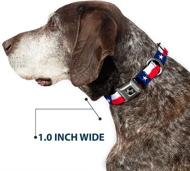 Застібка-пряжка Buckle-Down для нашийника собаки, з малюнком прапора Техасу, ширина 2,5 см, підходить для обхвату шиї 38-66 см, розмір L (ширина 2,5 см - підходить для обхвату шиї 38-66 см - великий розмір, малюнок прапора Техасу)