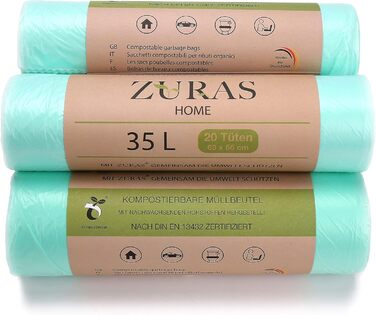 Компостовані пакети для сміття об&39ємом 35 літрів, 100 шт. Компостовані, біорозкладні пакети для сміття, виготовлені з рослинних матеріалів, сертифіковані та перевірені за стандартом DIN EN 13432, стійкі до розривів та водонепроникні.