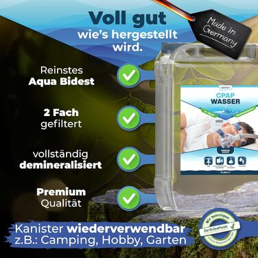 Вода для зволожувача повітря та кисневих пристроїв, інгалятора, бідистильована вода для медичних цілей CPAP (5 літрів), 5L Qindoo CPAP