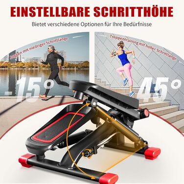 Міні-степер LEADZM з безшумною накладкою для домашнього використання, фітнес-степер 2-в-1 з гумкою, РК-дисплеєм, таймером, лічильником калорій, степером вгору-вниз для тренажера ніг/рук, чорний та червоний