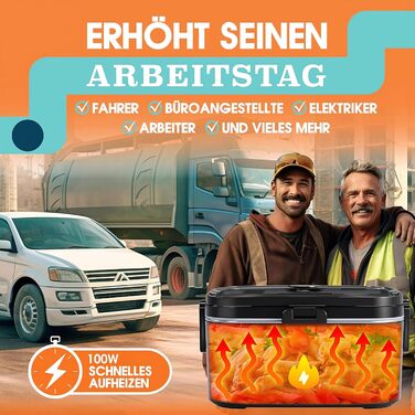 Електричний ланч-бокс TRAVELISIMO XXL надзвичайно великий 1,8 л 100 Вт, підігрівач для ланч-боксів 3-в-1 12 В/24 В/220 В, для роботи, автомобіля, вантажівки, електричний ланч-бокс та підігрівач їжі, чорний