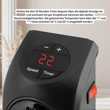 Міні-вентилятор/Зручний обігрівач MAUK Компактний для караванів та автофургонів Керамічний підключається до мережі 400 Вт PTC Електричний з цифровим світлодіодним термостатом Таймер Вилка живлення з поворотом на 90