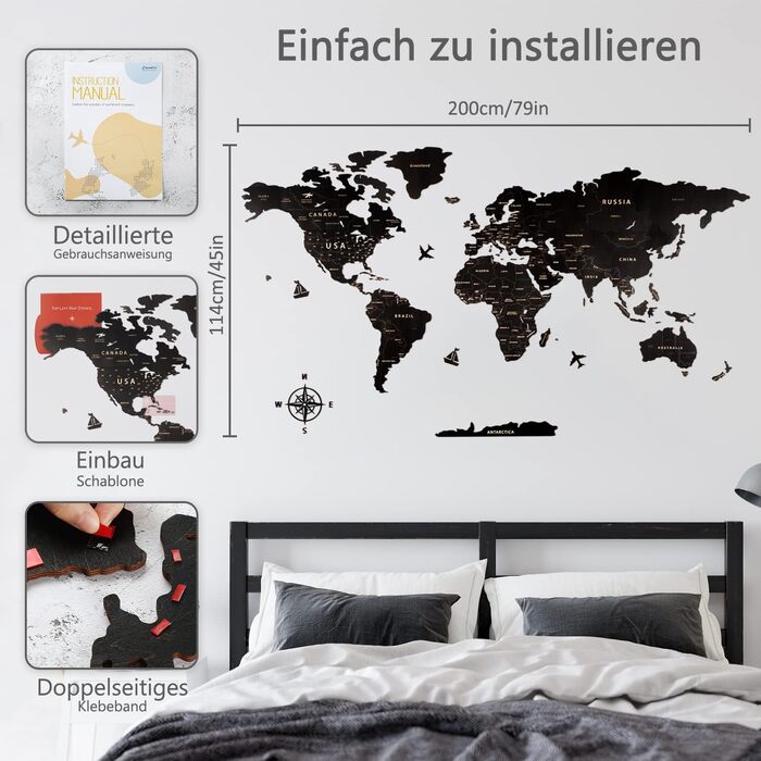 Карта світу настінне оздоблення з дерева, чорна карта світу карта подорожей настінне оздоблення настінне мистецтво для офісу, віта