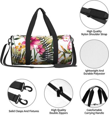 Спортивна сумка, дорожня сумка, акварельний принт, квітковий візерунок, сумка для подорожей на вихідні, чорна, універсальний розмір