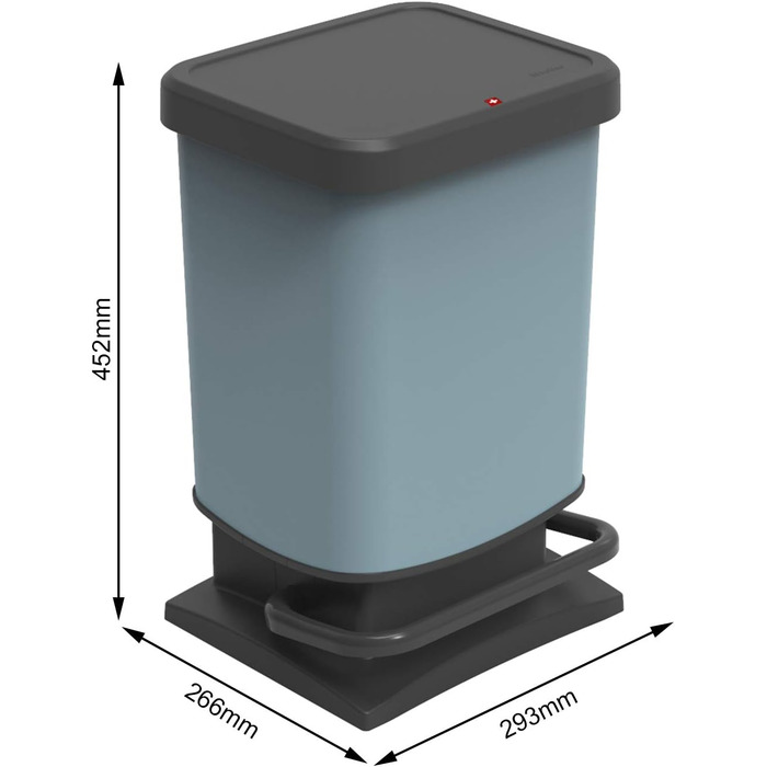 Відро для сміття Rotho Paso 20 л 29,3 x 26,6 x 45,7 см з педаллю та кришкою з пластику (PP) без бісфенолу А, синій