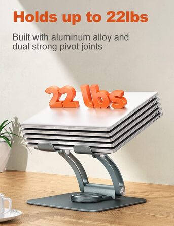 Підставка для ноутбука tounee з поворотним механізмом на 360, ергономічна, регульована по висоті. Підвищення для ноутбука на стіл, стійка для роботи стоячи. Сумісна з ноутбуками 1017 дюймів, сірого кольору.