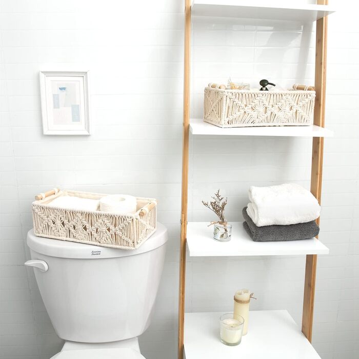 Кошики для зберігання Mkono з макраме, декоративна коробка, ручної роботи, ткана декоративна стільниця, полиця для туалетного бачка, органайзер, бохо, для спальні, дитячої кімнати, вітальні, набір з 2 предметів, кольору слонової кістки