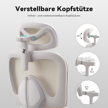 Ергономічне офісне крісло MUSSO E600SE, 3-рівневе регулювання поперекової опори, 3D-регульовані підлокітники та підголівник з підставкою для ніг, адаптоване для жінок, підтримка хребта під час сидіння (бежевий)