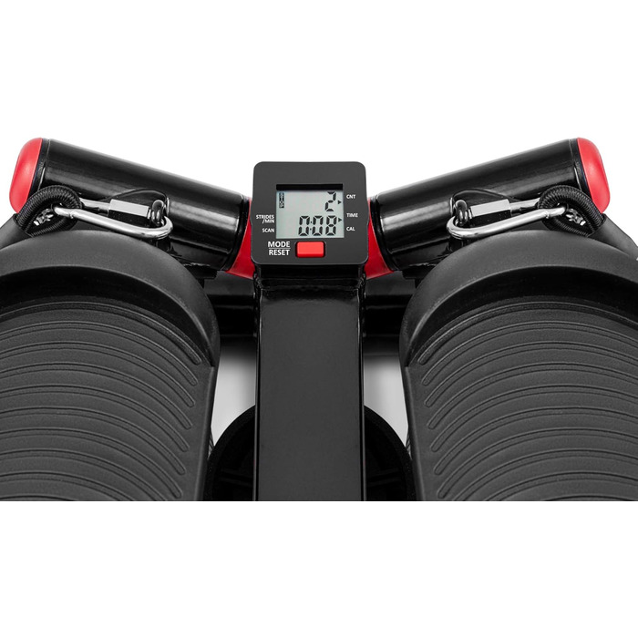 Степер Hop-Sport з ручками - компактний степер-гойдалка для домашнього використання, фітнес-пристрій з РК-дисплеєм та еспандерами, тренування зі скандинавської ходьби, максимальне навантаження 100 кг, червоний