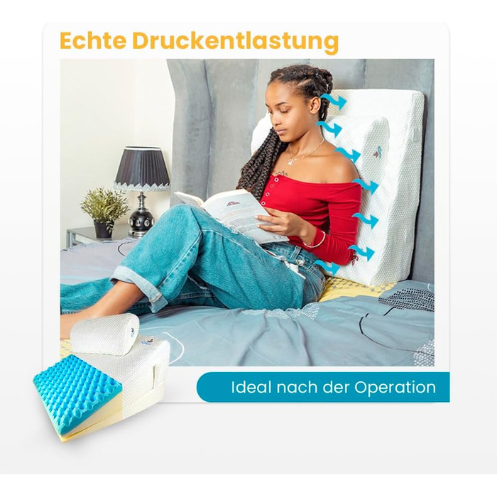 Багатофункціональна клиноподібна подушка Ritalia з валиком для шиї, розмір 60x60x30 см, подушка для спини, опора для колін, підставка для ніг, підставка для ніг, подушка для дивана та софи, подушка для читання, 60x60x30 см, білий