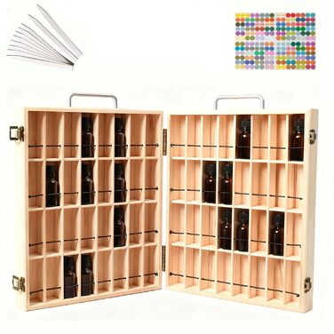 Рівневий органайзер для ефірних олій з масиву дерева з 72 відділеннями та ремінцем - коробка для зберігання з шухлядою, підставка для флаконів об&39ємом 5-15 мл, ароматичних олій, лаку для нігтів, косметики, губної помади, дерев&39яний, 72 відділення, 2-