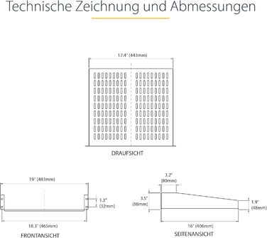 Серверна стійкова полиця - Універсальна перфорована стійкова полиця для 19-дюймових мережевих/серверних шаф - Міцна сталь - Вантажопідйомність 23 кг - Полиця глибиною 40 см, Чорна (CABSHELFV) Глибина 16&39, 2U