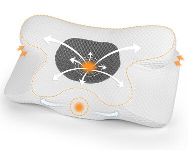 Подушка для шиї з піни з ефектом пам&39яті, ергономічна ортопедична подушка, регульована по висоті, подушка для сну на боці, спині та животі - 63 x 34 см x 9/12 см, біла