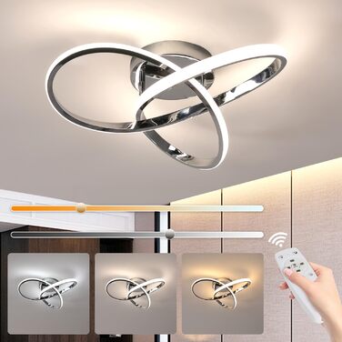 Стеля LED-світильник Comely 36W з пультом керування, сучасний дизайн, хром, 40см, сріблястий диммований (3000K-6500K)