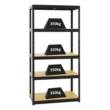 Надміцний стелаж, тонкий, чорний, 180x90x45 см, навантаження на полицю 350 кг, стелаж для підвалу, стелаж без болтів, гаражний стелаж, стелаж для зберігання 180x90x45 см, чорний