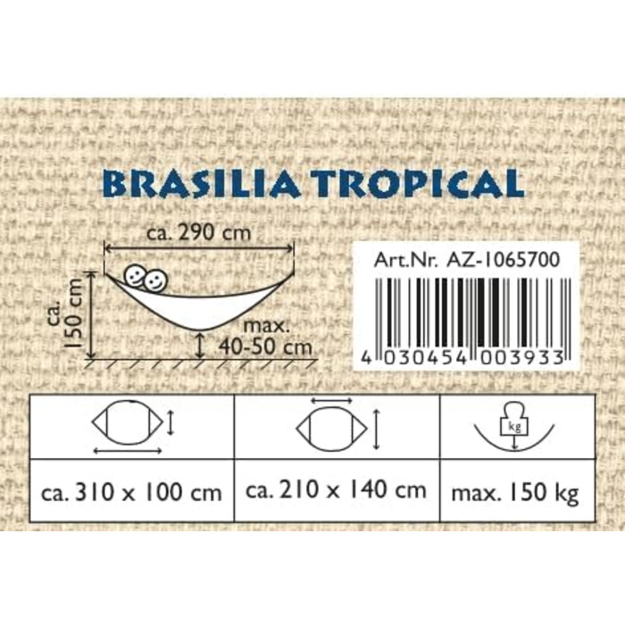 Гамак StoreoAS Rod XL Brasilia Tropical ручної роботи в Бразилії 210 х 140 см для 1-2 осіб до 150 кг кольоровий смугастий