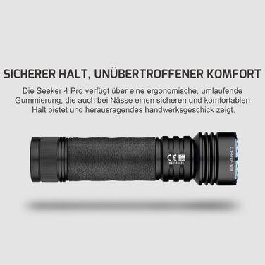 Світлодіодний ліхтарик OLIGHT Seeker 4 Pro з кобурою, 4600 люменів, 260 метрів, акумуляторна лампа USB-C, 15 днів роботи від батареї, портативний ручний ліхтарик для щоденного використання, для використання на вулиці (чорний, холодно-білий)