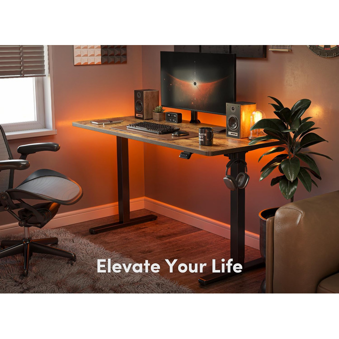 Електричний стіл FEZIBO з регульованою висотою, 152 x 60 см, комп&39ютерний стіл з пам&39яттю налаштувань та технологією запобігання зіткненням, чорний каркас/коричнева стільниця 152 60 см, коричневий