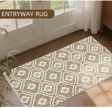 Килимок для кухні Puremy невеликого розміру, 60 x 100 см, для прихожих, ультратонкий з марокканським візерунком, брудовідштовхувальний, можна прати,  для коридору, дитячої кімнати, пральні, спальні, бежевий